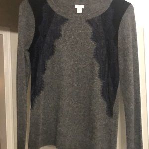 Grey sweater with black and blue lace detail
